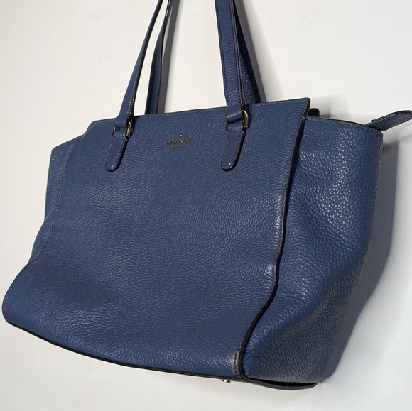 Kate Spade Blue Pebbled Leather Satchel Tote Bag - Picture 2 of 16